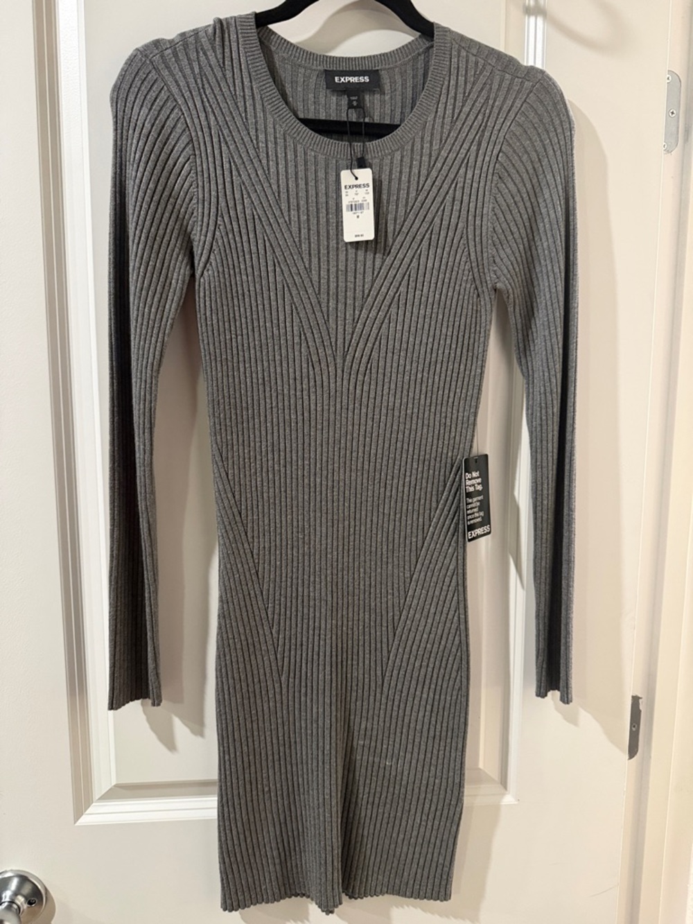 Express Gray Ribbed Long Sleeve Sweater Dress